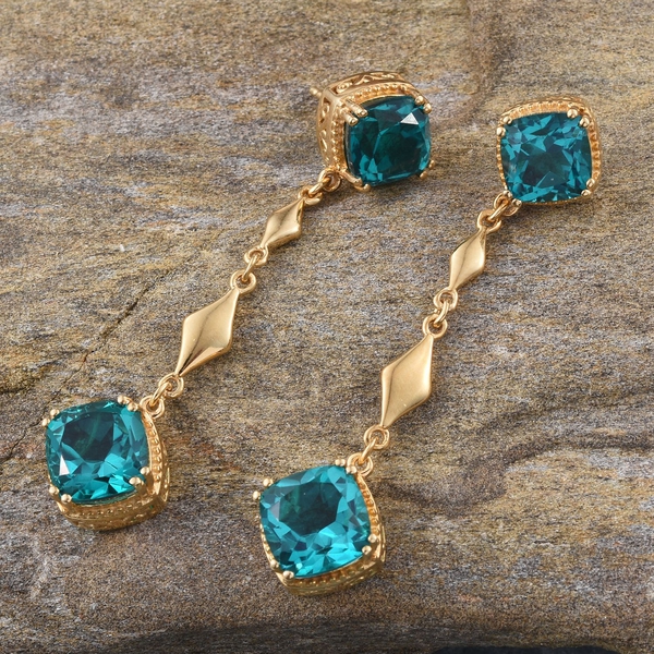 Capri Blue Quartz (Cush) Earrings (with Push Back) in 14K Gold Overlay Sterling Silver 12.500 Ct.