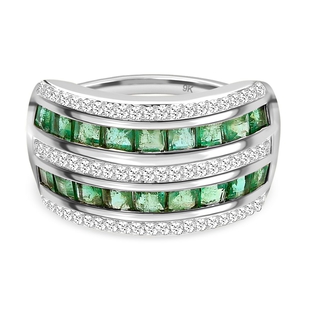 9K White Gold  AA Colombian Emerald and Diamond Fancy Ring 1.99 ct.