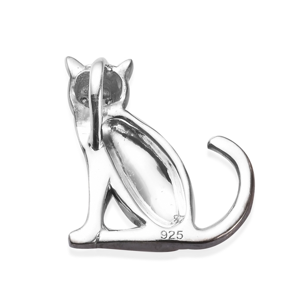Yellow Sapphire (Rnd) Halloween Cat Pendant in Platinum Overlay and Black Plating Sterling Silver 0.015 Ct.