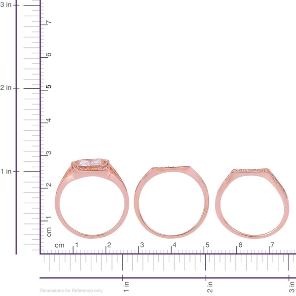 AAA Simulated White Diamond 3 Ring Set in Rose Gold Overlay Sterling Silver