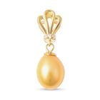 Golden Freshwater Pearl and Simulated Diamond Pendant in Yellow Gold Overlay Sterling Silver