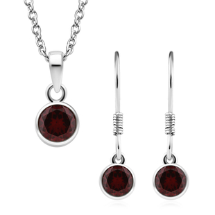 2 Piece Set - Mozambique Garnet Pendant and Hook Earrings in Platinum Overlay Sterling Silver Stainl