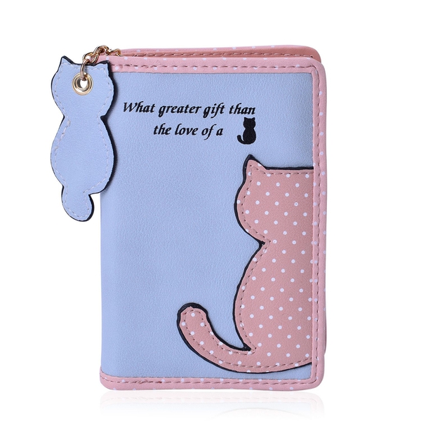 Cat Charm Blue and Pink Colour Wallet (Size 13x9x3 Cm)