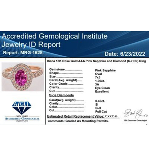 18K Rose Gold  AAA   Pink Sapphire ,  White Diamond  SI Solitaire Ring 1.40 ct,  Gold Wt. 3.58 Gms  1.400  Ct.