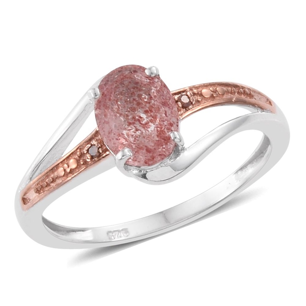 Pink Lepidocrocite Natural Quartz (Ovl), Red Diamond Ring in Platinum Overlay Sterling Silver 1.000 