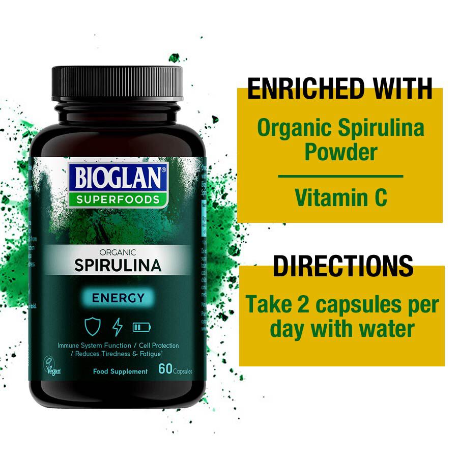 Bioglan Superfoods Organic Spirulina Capsules 60 3578068 TJC