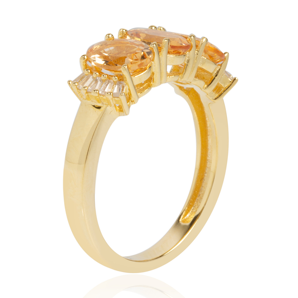 Extremely Rare-Imperial Topaz (Ovl), Natural Cambodian White Zircon Trilogy Ring in Gold Overlay Sterling Silver 2.700 Ct.
