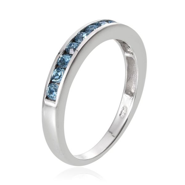 - Aquamarine Colour Crystal (Rnd) Half Eternity Band Ring in Platinum Overlay Sterling Silver