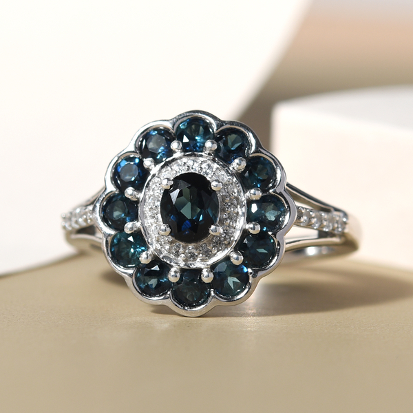 Natural Mutuca Indicolite and Natural Cambodian Zircon Ring in Sterling Silver 1.32 Ct