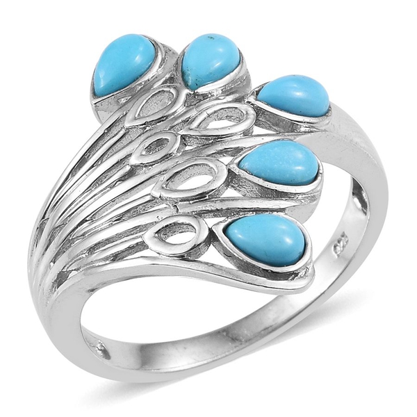 Kingman Turquoise (Pear) 5 Stone Ring in Platinum Overlay Sterling Silver 1.250 Ct.