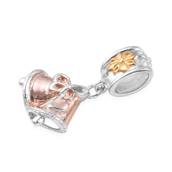 Christmas Bell 3 Tone Silver Charm in Yellow Gold, Rose Gold and Platinum Overlay 5.12 Gms.