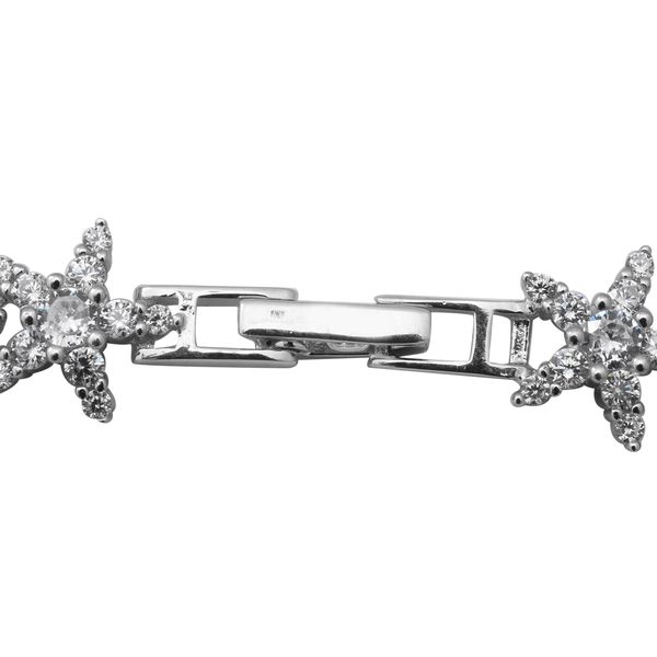 ELANZA Simulated Diamond (Rnd) Bracelet (Size 7.5) in Rhodium Overlay Sterling Silver, Silver wt 11.76 Gms
