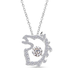 ELANZA Simulated Diamond Horse Pendant in Rhodium Overlay Sterling Silver with Stainlees Steel Chain