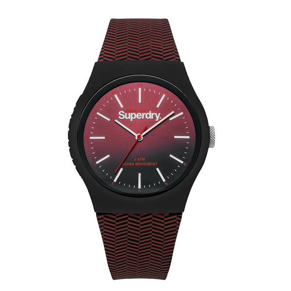 SUPERDRY Urban Herringbone Japanese Movement Black & Red Sunray Dial 5 ATM Water Resistant Analogue 