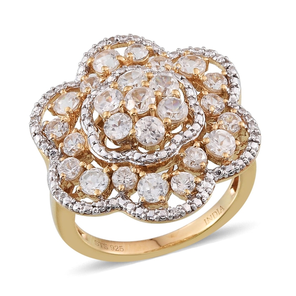 Natural Cambodian Zircon (Rnd) Floral Ring in 14K Gold Overlay Sterling Silver 3.500 Ct.