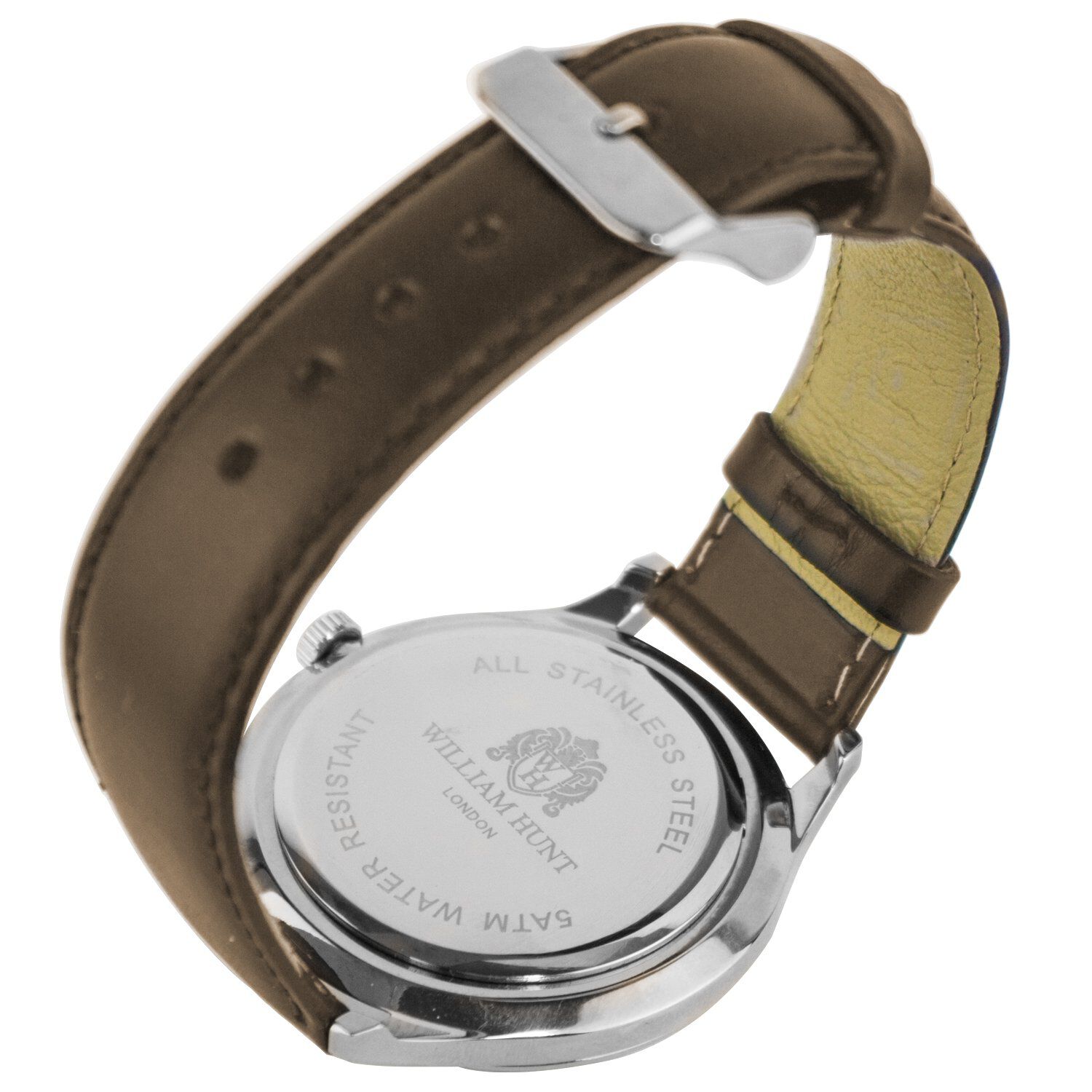 WILLIAM HUNT - DOWD SILVER Accurate Movt. 5ATM WR Watch with Brown Leather Strap