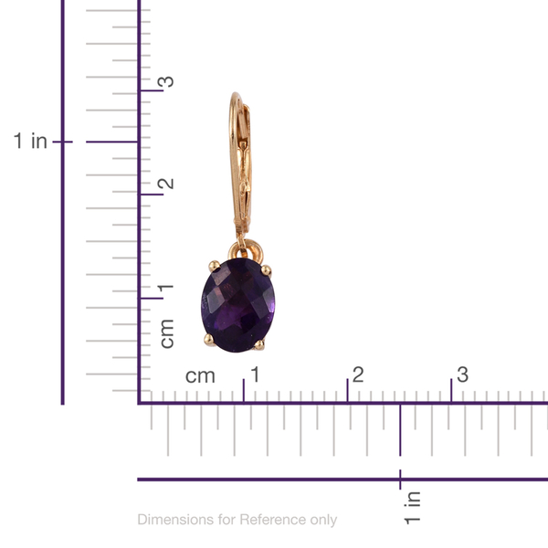 Checkerboard Cut AA Lusaka Amethyst (Ovl) Lever Back Earrings in 14K Gold Overlay Sterling Silver 3.000 Ct.