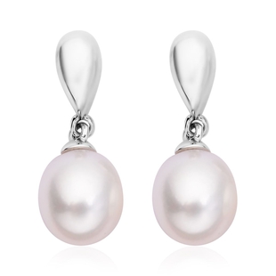 LucyQ Fluid Pearl Collection - Freshwater Pearl Dangling Earrings (With Push Back) in Rhodium Overla