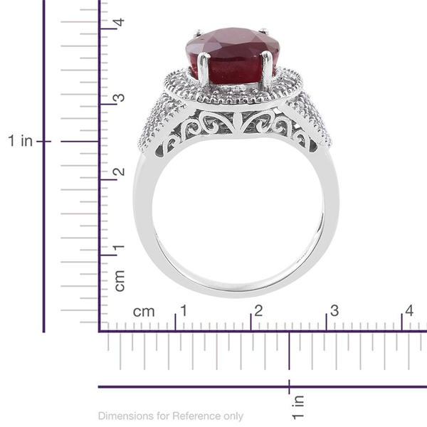 African Ruby (Ovl 6.25 Ct), Natural Cambodian Zircon Ring in Platinum Overlay Sterling Silver 7.000 Ct.