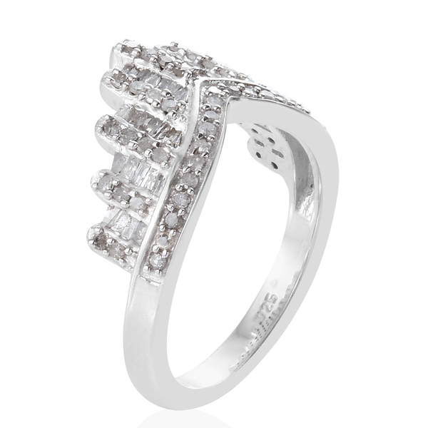 Diamond (Rnd) Wishbone Ring in Platinum Overlay Sterling Silver 0.500 Ct.
