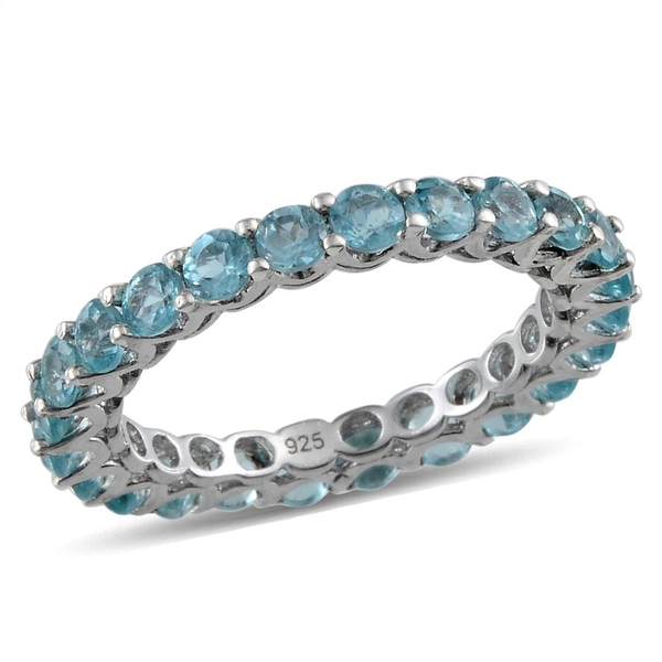 Paraibe Apatite (Rnd) Full Eternity Ring in Platinum Overlay Sterling Silver 2.250 Ct.