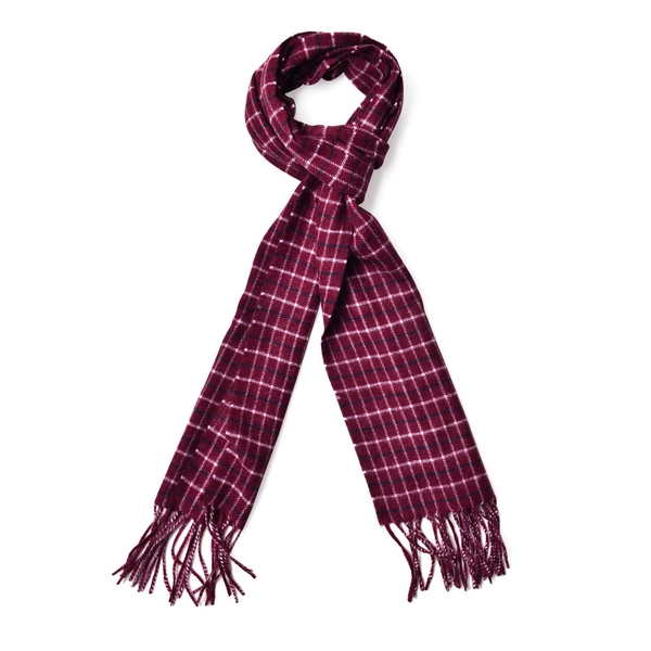 Made with Very Rare 80% Natural Baby Alpaca Wool - Burgundy Colour Check Pattern Scarf (Size 180x30 
