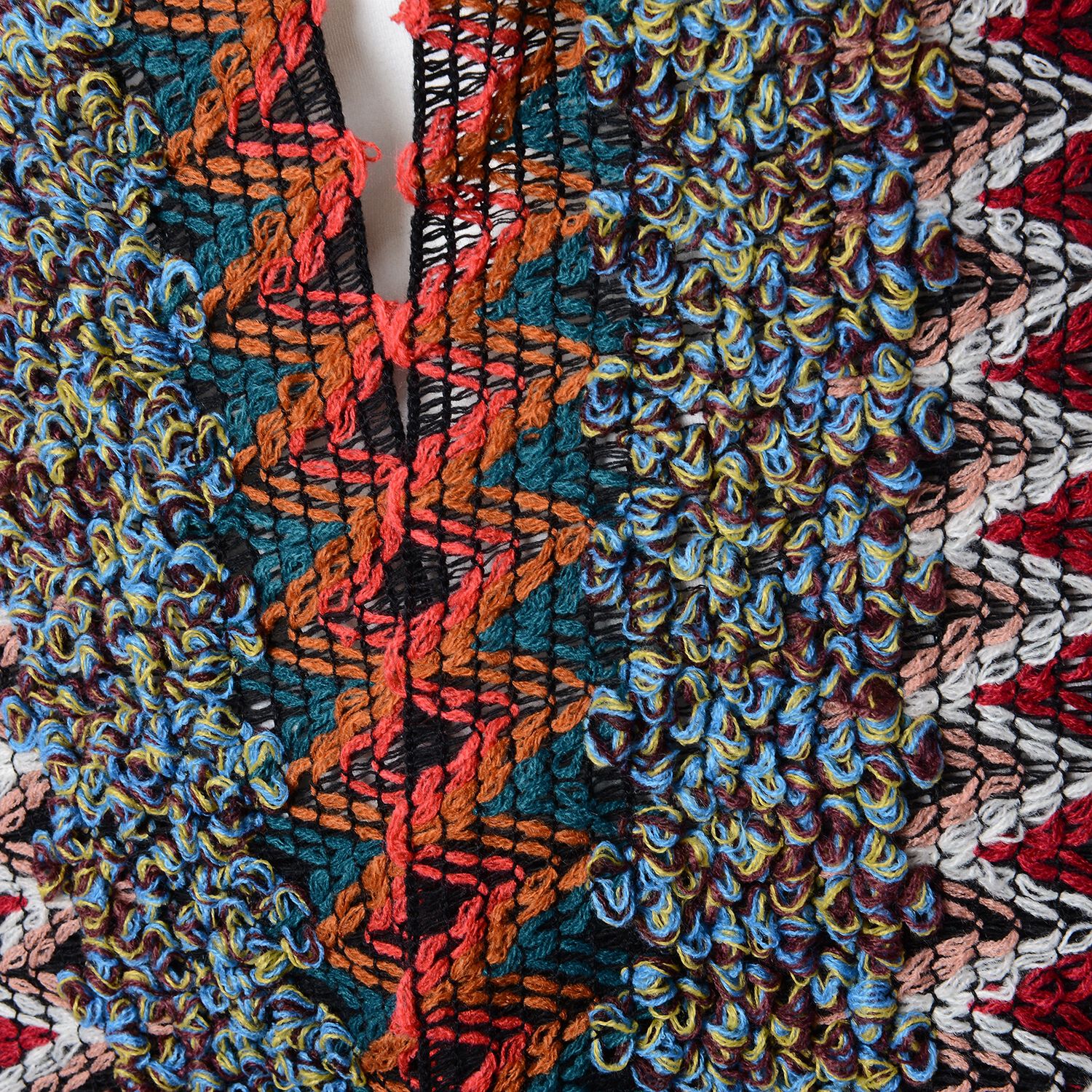 Italian Designer Inspired-Red and Multi Colour Chevron Pattern Kimono with Tassels (Size 75x50 Cm)