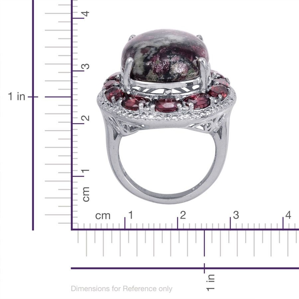 Eudialyte (Ovl 12.50 Ct), Rhodolite Garnet and Diamond Ring in Platinum Bond 16.790 Ct.