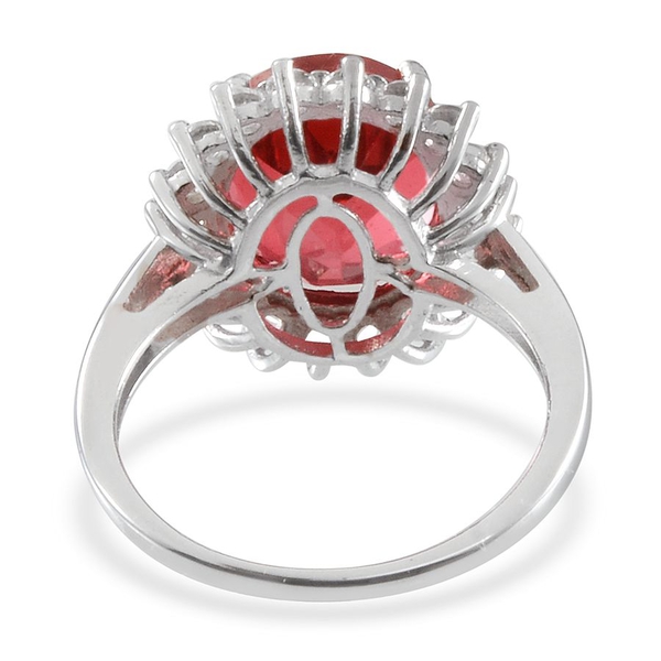 Padparadscha Colour Quartz (Ovl 4.50 Ct), White Topaz Ring in Platinum Overlay Sterling Silver 5.100 Ct.