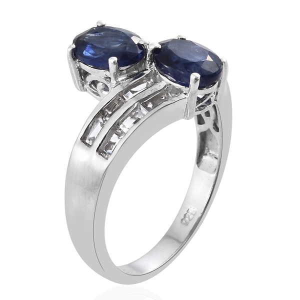 Masoala Sapphire (Ovl), White Topaz Ring in Platinum Overlay Sterling Silver 3.750 Ct.