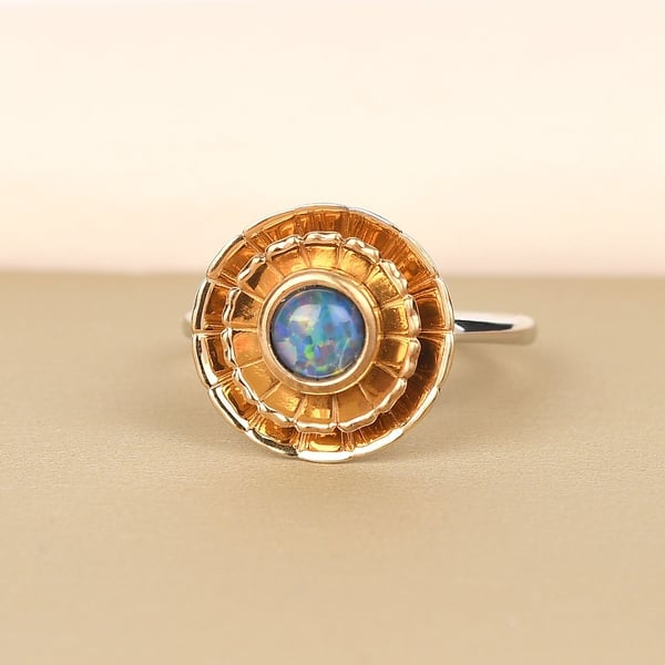 Australian Boulder Opal Triplet Ring in Platinum and Gold Overlay Sterling Silver