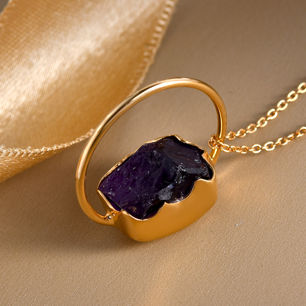 Amethyst Circle Pendant with Chain (Size 20) in 14K Gold Overlay Sterling Silver 13.00 Ct.