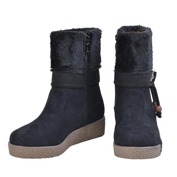 LA MAREY Faux Fur Collar Ankle Boots - Black