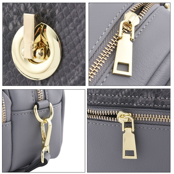 Sencillez - 100% Genuine Leather Snake Pattern Crossbody Bag with Shoulder Strap (Size 19x14x7 Cm) - Grey