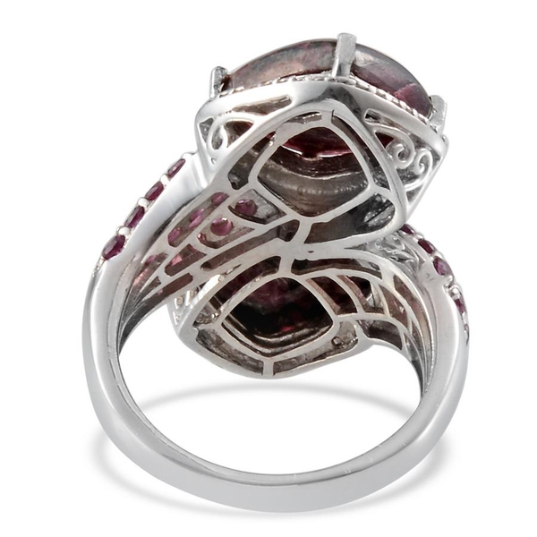 Natural  Eudialyte (Cush), Rhodolite Garnet and Diamond Ring in Platinum Overlay Sterling Silver 10.170 Ct.