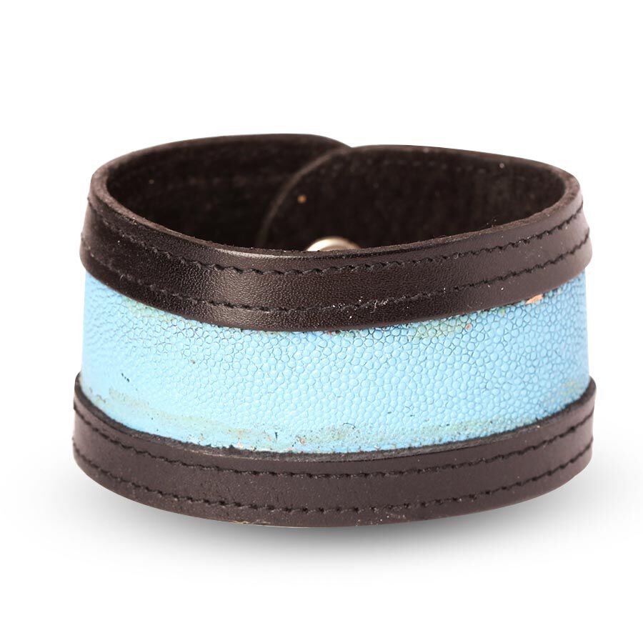 Black and Light Blue Stingray Leather Bangle (Size 9)