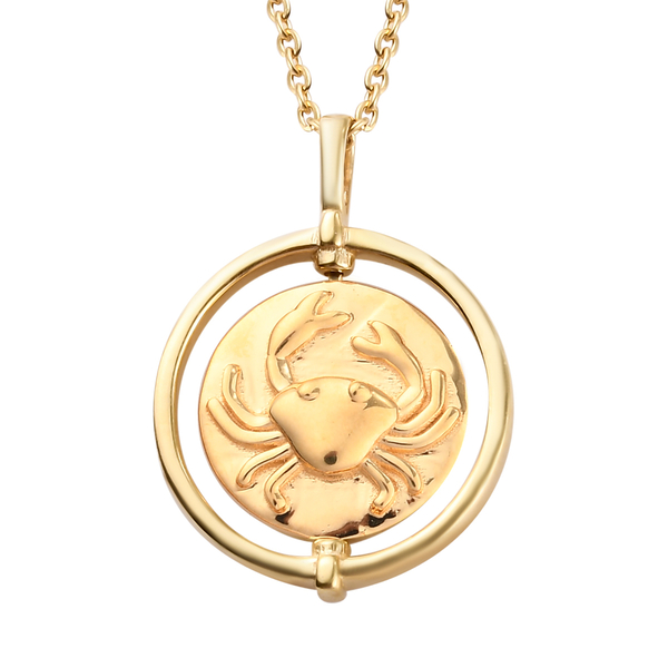 Sunday Child 14K Gold Overlay Sterling Silver Cancer Zodiac Sign Pendant with Chain (Size 20), Silve