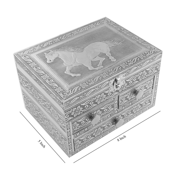 Three Tier Horse Embossed Jewellery Storage Box and Red Colour Velvet (Size 20x15x12.7cm)