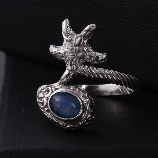 Royal Bali Collection Australian Boulder Opal Ring in Sterling Silver, Silver Wt 5.20 Gms