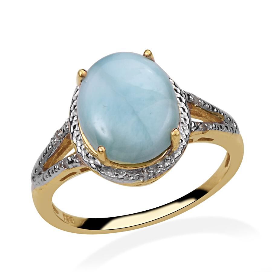 Larimar (Ovl 3.25 Ct), Diamond Ring in 14K Gold Overlay Sterling Silver 3.270 Ct.