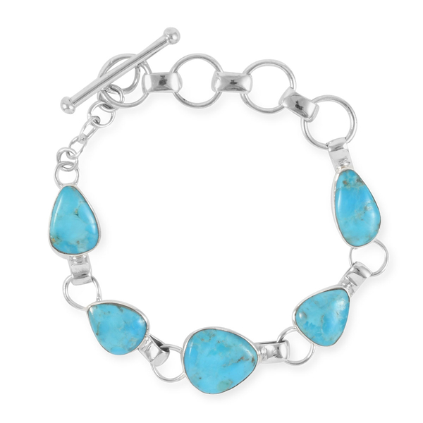 Santa Fe Collection - Kingman Turquoise Bracelet (Size - 7.50 ) With T-bar Clasp in Sterling Silver
