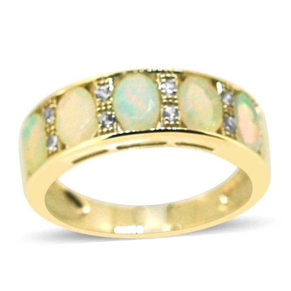 9K Y Gold Ethiopian Welo Opal (Ovl), White Sapphire Ring 1.500 Ct.