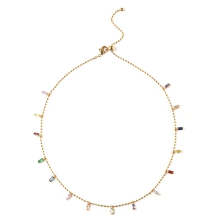 Simulated Multi Colour Gemstones Necklace (Size - 15) Adjustable in Yellow Gold Tone