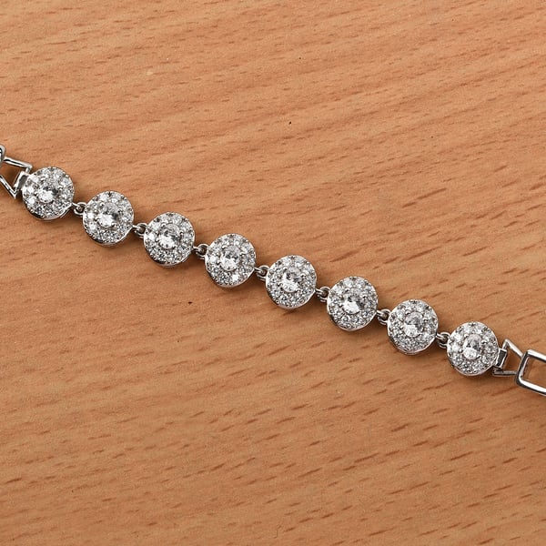 Lustro Stella Platinum Overlay Sterling Silver Adjustable watch Bracelet (Size:6.5-7.5-8) Made with Finest CZ 6.880 Ct, Silver wt.15.50 Gms