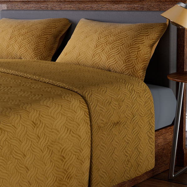 New Arrival 3 Piece- Super Luxurious Velvet Style Quilt and Pillowcases (Size 235 Cm) - Gold