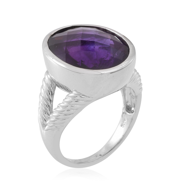 Very Rare Size Zambian Amethyst (Ovl) Ring in Rhodium Plated Sterling Silver 15.750 Ct. Silver wt. 9.00 Gms.