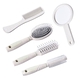 5 Piece Set - Hair Brushes (Includes 1 Flat Comb, 1 Flat Modelling Brush, 1 Roll Modelling Brush, 1 Massage Brush) and 1 Mirror - Grey