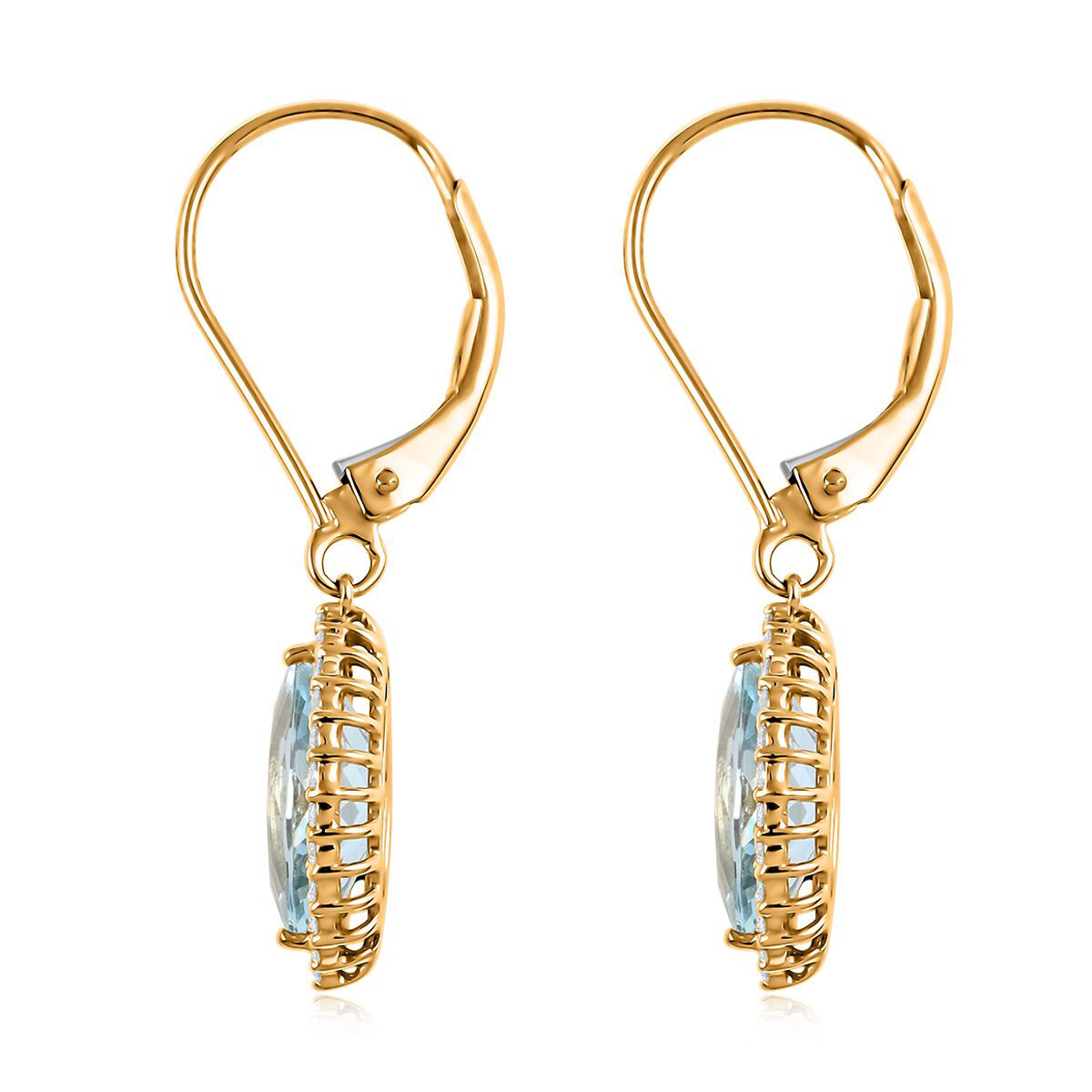 Certified and Appraised ILIANA 18K Yellow Gold AAA Santamaria Aquamarine and Diamond Earring 2.15 Ct