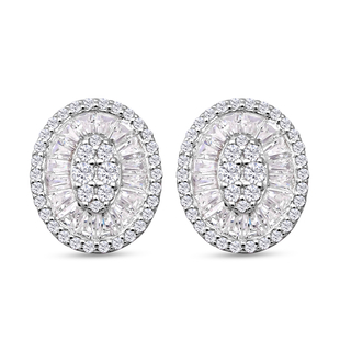 One Time Deal- ELANZA Simulated Diamond Earrings in Wite Silver Overlay Sterling Silver With Post & 