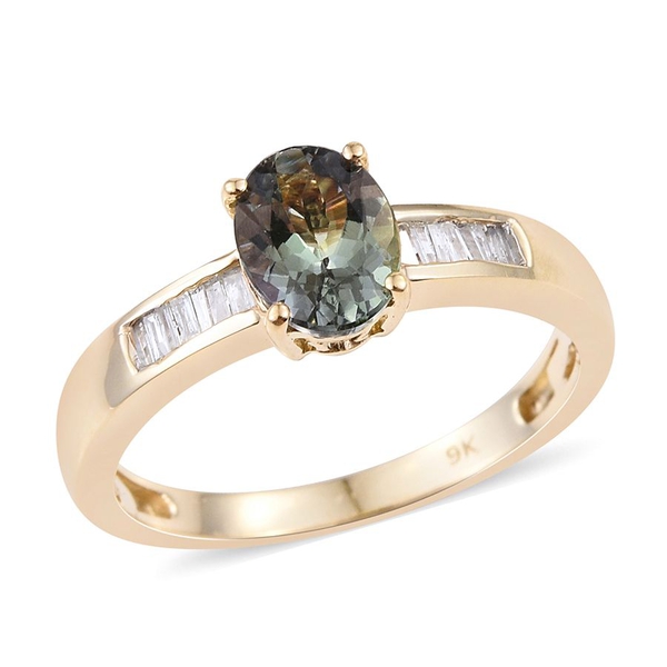 9K Y Gold Green Tanzanite (Ovl 1.05 Ct), Diamond Ring 1.150 Ct.